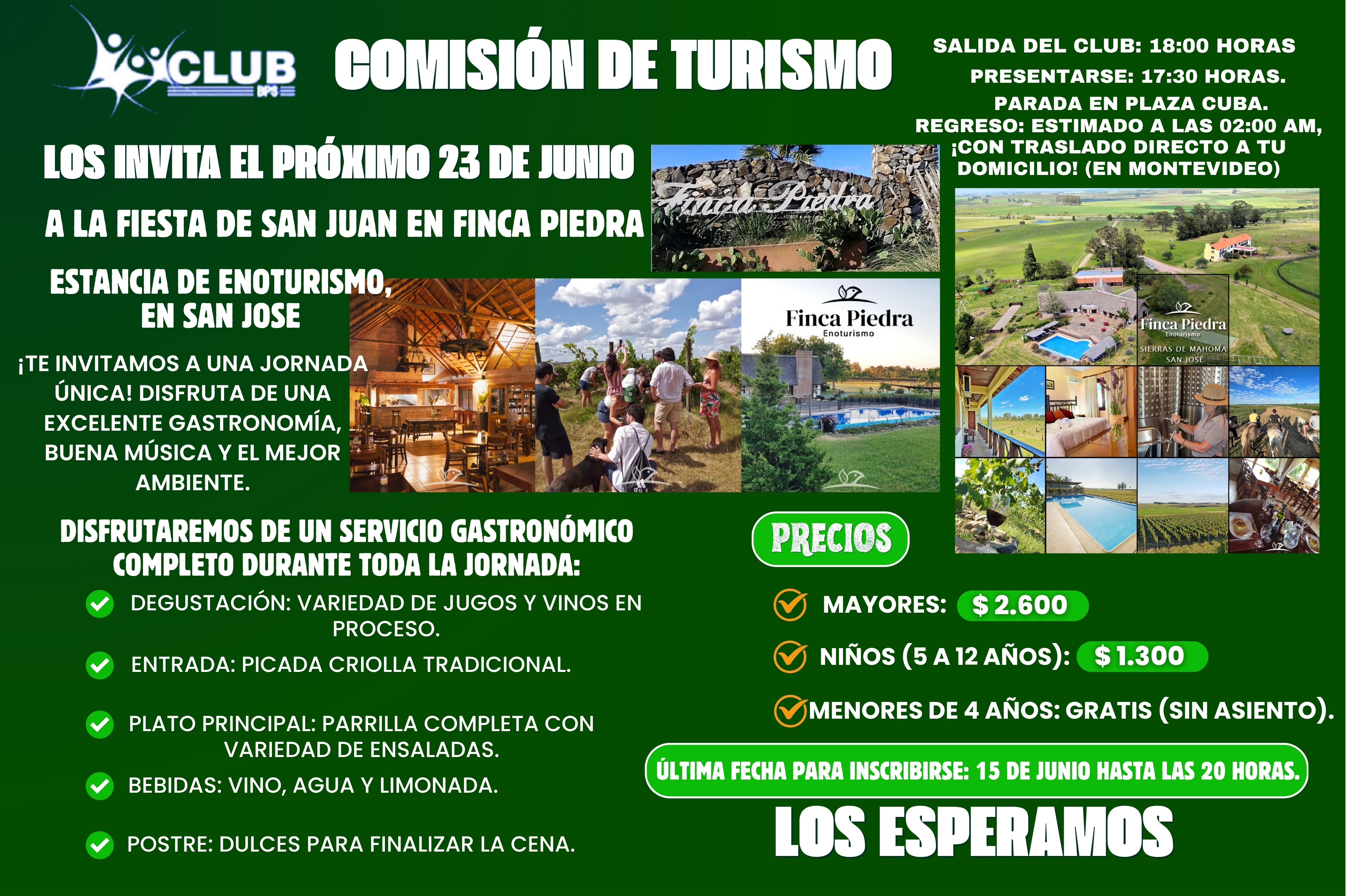 COMISIÓN DE TURISMO LOS INVITA EL PRÓXIMO 23 DE JUNIO A LA FIESTA DE SAN JUAN EN FINCA PIEDRA 
