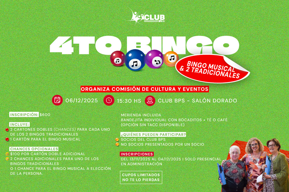 ¡Se viene el 4to Bingo del Club BPS!